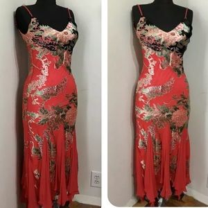 SUE WONG NOCTURNE PRINTED HANDKERCHIEF HEM DRESS SIZE 2